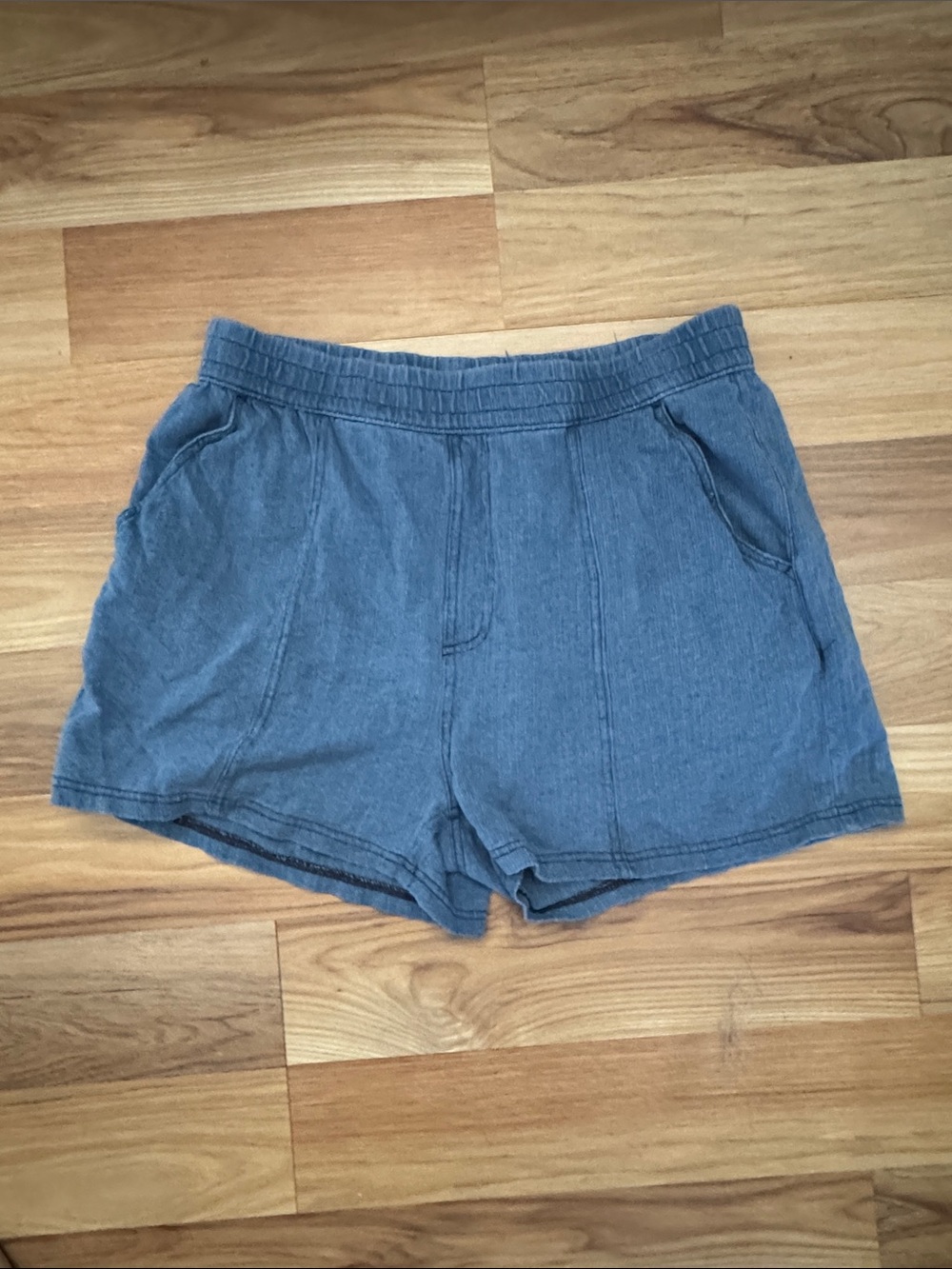 HALARA Women’s Elastic-Waist Linen-Gauze Blue Shorts